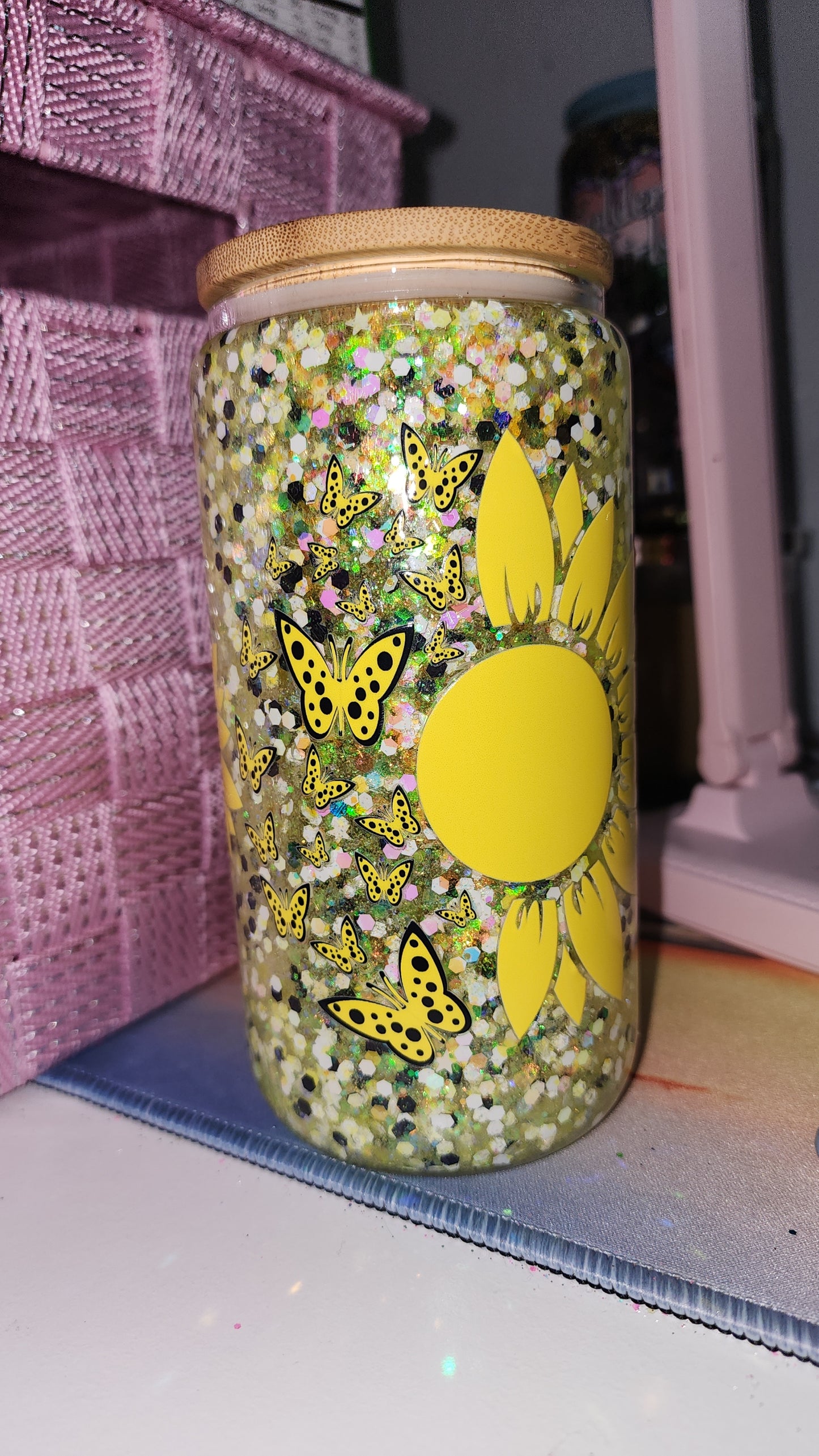 16oz Glass sunflower cup