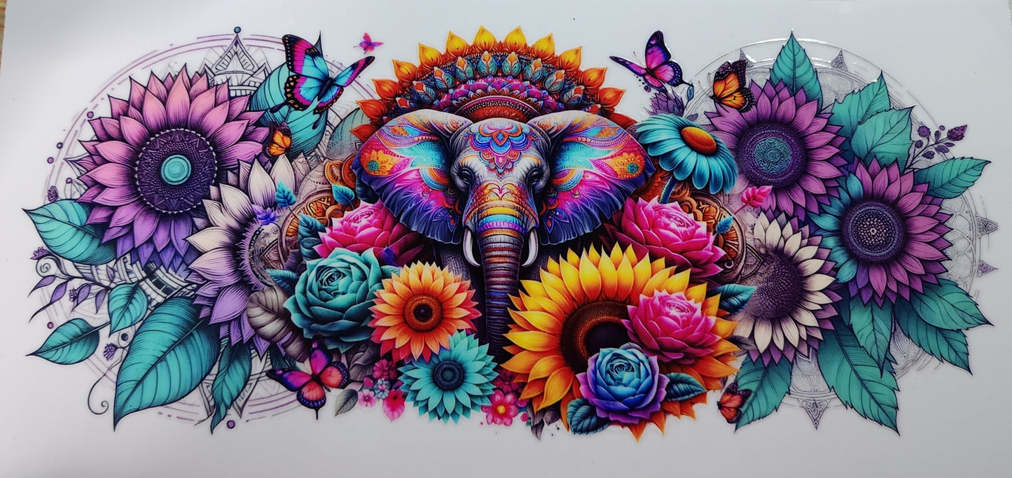 19- Elephant with Colorful Flowers Decal