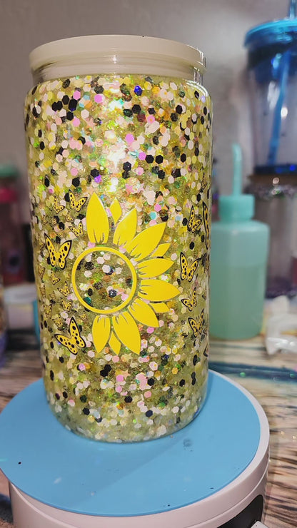 16oz Glass sunflower cup